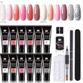 Solid extension nail gel kit with 12 colors, slip solution, nail tips, and dual-ended pen - 12 Color Set No Lamp
