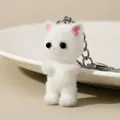 Simpatico portachiavi a forma di gatto bianco in resina per borse e auto - Bianco