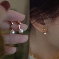 Elegant pearl and rose gold stud earrings for women with a minimalist 925 silver needle - Rose Gold Double Pearl (MY32630)