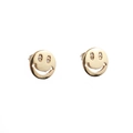 Minimalist gold-plated smiley face stud earrings with sparkling crystal-set eyes - Gold Smiley Face with Zirconia