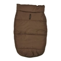 Detailaufnahme der gesteppten Hundeweste in Kaffeebraun mit praktischem Leinenloch hinten - Hundeweste Mit Fleecefutter – Braun / M (Empfohlenes Gewicht 2,5-4 kg)
