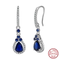 Orecchini pendenti in argento 925 con zaffiro blu a goccia e zirconi brillanti incastonati - Argento 925 / Placcato Platino