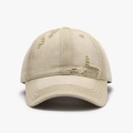 Cappellino da baseball kaki in cotone lavato con dettagli strappati vintage e visiera curva - Cachi