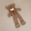 Brown plush teddy bear shell with LOVE heart embroidery and ribbon bow tie flat lay - 60cm (Unfilled) / Dark Brown Skin Shell