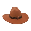 Camel brown western cowboy felt hat with a vintage metal leopard head decorative band - One Size / Khaki