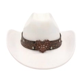 White faux suede cowboy hat with brown embossed leather band and heart rhinestone buckle - One Size / White (Big Heart)