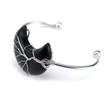 Brazalete luna árbol de la vida con alambre de plata y piedra natural negra - Cristal Negro