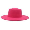 Close-up of hot pink wool felt fedora with a wide brim and premium matte finish texture - Adult (57-60cm) / Rose Red