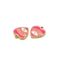Detailed macro of two heart-shaped evil eye enamel charms for DIY jewelry making - 14*16mm / Rose Red