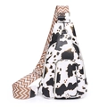 Vintage PU crossbody chest bag featuring trendy cow print and jacquard guitar strap - Cow Print Beige