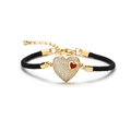 Adjustable black cord bracelet with gold-plated zircon heart pendant and red accent - Black Rope Heart