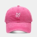 Close-up of rose red washed cotton baseball cap with white heart embroidery detail - Adjustable / Rose Red