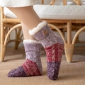 Thick cable knit winter thermal home socks with plush fleece lining and button detail - One Size / Button Purple