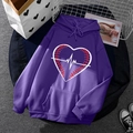 Casual purple fleece hoodie featuring a white baseball heart graphic and kangaroo pocket - S / Top (55) / Purple