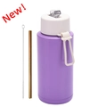 1L vacuum insulated stainless steel sports bottle in matte purple with straw and brush - 1 L / Pop-up Straw Lid / White + Purple
