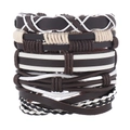 Retro multi-layer woven leather bracelet set in brown and white with hemp rope textures - Multicolor