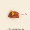 Brown corduroy plush mouse toy for cats with yellow felt ears and purple tail string - No. 5 Striped Mouse