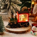 Vintage green train snow globe light with snowman and warm LED festive glow - Painted Driving Train Snowman Style