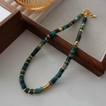 Tiger eye stone beaded necklace with blue natural stones and gold spacer beads - Inky Blue Sapphire Necklace XL0536