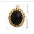 Macro view of oval natural stone pendant in gold stainless steel with precise dimensions - Chain Edge Black Stone Oval