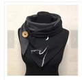 Thick warm black and gray shawl with wooden button and moon cat embroidery design - 150*75cm / Black Grey Moon Cat Wood Button (Image 35)