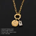 14K gold plated stainless steel necklace with crystal letter Q and baguette stone - Letter Q / Gold