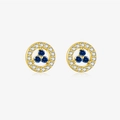 Classic S925 silver stud earrings with blue round stones and white diamond halo - 18K Gold (Studs - Blue Stone)