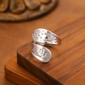 Silver stainless steel open ring featuring Arabic calligraphy and crescent moon motifs - Bohemian Wide Band / Steel