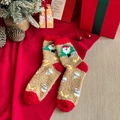 Plush camel and red coral fleece Christmas socks featuring Santa Claus patterns - Santa Claus