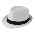 Close-up of a white linen Panama fedora with breathable mesh and black decorative band - Adult Size (Approx 58cm) / White (Black Band)