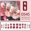 Faux ongles dégradés rose et bordeaux avec lignes argentées et cristaux de cœur - Style Strass Cœur Dégradé Rose Rouge Vin (D545) / 24 Pièces/Ensemble