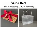 Handwoven wine red gift basket with ribbon, thank you card and transparent tote bag - Wine Red (DIY Ribbon) + Handbag