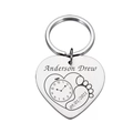 Llavero de corazón en acero inoxidable con huella de bebé y grabado personalizado - Color Acero