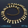 Golden titanium steel anklet with white beads and teardrop charms, weight 4g, 230mm length - White Beads Waterdrop Style (KJ3548-Z)
