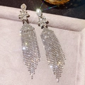 Elegant long silver tassel earrings with tiered rhinestones for formal evening parties - Silver Composite Petal Rhinestone Tassel (545)