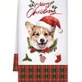 Christmas Corgi kitchen towel with festive Santa hat design and red plaid border - Mjbt66-7（1pc)