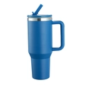 Blue 40oz stainless steel vacuum insulated tumbler with handle and reusable straw - 40oz / Dark Blue (Powder Coated)