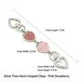 Silver chain strap for strawberry bags with heart clasps and pink red charms - Silver Heart Buckle - Pink Strawberry