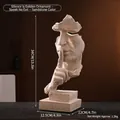 Modern sandstone abstract Silence is Golden sculpture figure, height 34cm for home decor - Speak No Evil / Sandstone Color