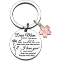 Portachiavi mamma in acciaio inox con fiore smaltato rosa come regalo per la festa - Etichetta incisa con fiore