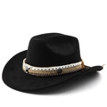 Dettaglio del cappello da cowboy con fascia a stelle e fibbia metallica a testa di toro - M(56-58cm) / Nero