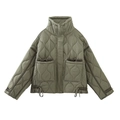 Women's army green quilted cotton jacket with high collar and flap pockets - XS / Army Green