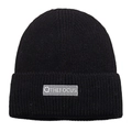 Close-up of black ribbed knit beanie with grey Thefocus woven label detail - M(54-60cm) / Black