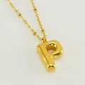 Golden puffy letter P bubble pendant necklace with beaded stainless steel chain - Letter P / Gold