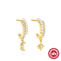 S925 sterling silver gold earrings with pearls and moon star charms on white background - 925 Silver / Gold #4 (Moon Star Asymmetric)