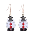 Detailed view of vintage lantern earrings with black frames and vibrant red flame motifs - Retro Lantern