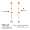 Detail view of gold stainless steel star tassel earrings with dimensions and weight info - Gold Star Tassel Stud Earrings (YYE025316)