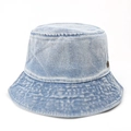 Cappello bucket in denim vintage lavato azzurro con logo in bronzo e tesa cucita - Azzurro / 0,1