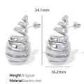 Silver striped spiral earrings in stainless steel with 34.1mm height dimensions - EH52 Spiral Teardrop / Silver