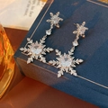 Dettaglio orecchini a fiocco di neve con zirconi su una scatola blu scuro - Argento